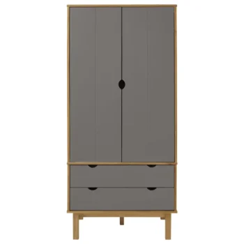 2 Door Scandinavian Wardrobe - Solid Pine Wood - Grey