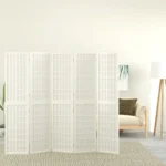 Folding 5 Panel Room Divider - Japanese Style - White - 200 x 170cm