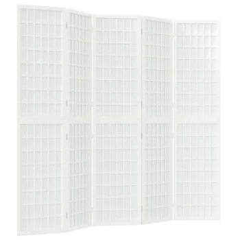 Folding 5 Panel Room Divider - Japanese Style - White - 200 x 170cm