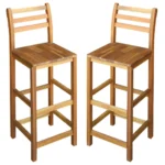 2 Wooden Bar Chairs - Solid Acacia Wood - 42 x 36 x 110cm