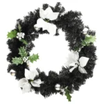 Christmas Wreath With LED Lights - PVC - Black & Silver - 60cm