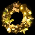 Christmas Wreath With LED Lights - PVC - Black & Silver - 60cm