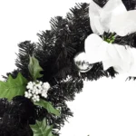 Christmas Wreath With LED Lights - PVC - Black & Silver - 60cm