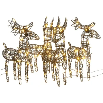 Rattan Christmas Reindeer Decorations - 4 pcs - 160 LEDs Warm White