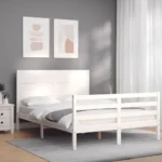 Stylish Bed Frame - White - Solid Pine Wood - 195.5 x 140.5 x 100cm