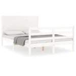 Stylish Bed Frame - White - Solid Pine Wood - 195.5 x 140.5 x 100cm