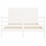 Stylish Bed Frame - White - Solid Pine Wood - 195.5 x 140.5 x 100cm