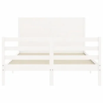 Stylish Bed Frame - White - Solid Pine Wood - 195.5 x 140.5 x 100cm