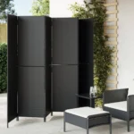 Room Divider 6 Panels - Black - Poly Rattan