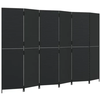 Room Divider 6 Panels - Black - Poly Rattan