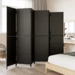 Room Divider 6 Panels - Black - Poly Rattan