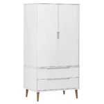 2 Door Scandinavian Bedroom Wardrobe - Solid Pine Wood - 90 x 55 x 175cm