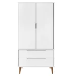 2 Door Scandinavian Bedroom Wardrobe - Solid Pine Wood - 90 x 55 x 175cm