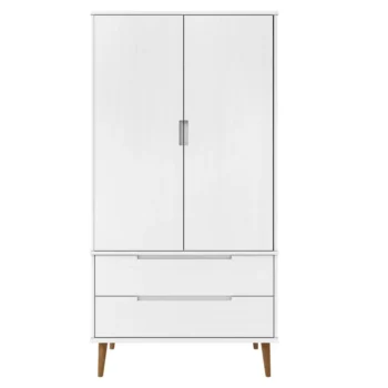 2 Door Scandinavian Bedroom Wardrobe - Solid Pine Wood - 90 x 55 x 175cm