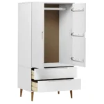 2 Door Scandinavian Bedroom Wardrobe - Solid Pine Wood - 90 x 55 x 175cm