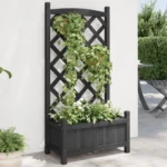 Planter with Trellis - Solid Fir Wood - Black - 55 x 30 x 110cm