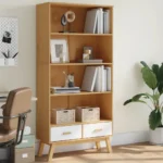 4-Tier Bookcase - Solid Pine Wood - White & Brown - 87.5 x 35 x 180cm