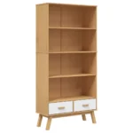 4-Tier Bookcase - Solid Pine Wood - White & Brown - 87.5 x 35 x 180cm