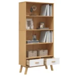 4-Tier Bookcase - Solid Pine Wood - White & Brown - 87.5 x 35 x 180cm