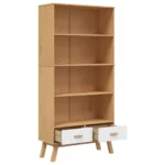 4-Tier Bookcase - Solid Pine Wood - White & Brown - 87.5 x 35 x 180cm