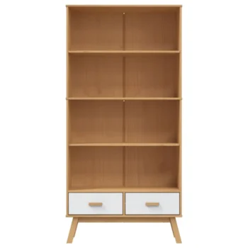 4-Tier Bookcase - Solid Pine Wood - White & Brown - 87.5 x 35 x 180cm