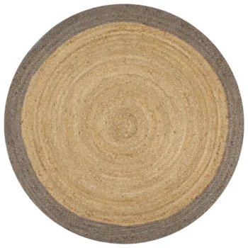 Round Hand-Braided Jute Rug - Natural & Grey - 150cm