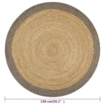 Round Hand-Braided Jute Rug - Natural & Grey - 150cm