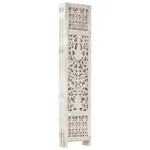 5 Panel Room Divider - Solid Mango Wood - Hand Carved - White - 200 x 165cm