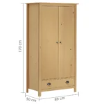 2 Door Wardrobe - Solid Pine Wood - 89 x 50 x 170cm