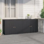 Garden Storage Cabinet - Poly Rattan - Black - 198 x 55.5 x 80cm