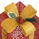 3 Red & Gold Fabric LED Christmas Boxes - 60 LEDs - Cold White