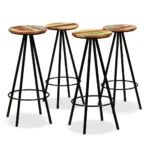 4 Bar Stools - Solid Reclaimed Wood & Steel - 30 x 76cm