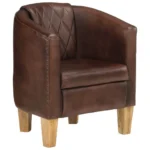 Real Leather Tub Chair - Brown - Mango Wood - 58 x 54 x 70cm