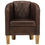 Real Leather Tub Chair - Brown - Mango Wood - 58 x 54 x 70cm