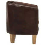 Real Leather Tub Chair - Brown - Mango Wood - 58 x 54 x 70cm