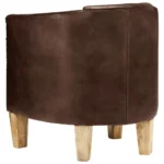 Real Leather Tub Chair - Brown - Mango Wood - 58 x 54 x 70cm