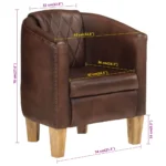 Real Leather Tub Chair - Brown - Mango Wood - 58 x 54 x 70cm