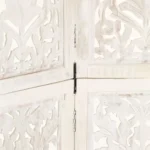 5 Panel Room Divider - Solid Mango Wood - Hand Carved - White - 200 x 165cm