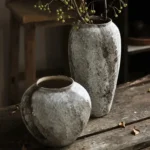 Handcrafted Ceramic Tateyama Vase - Marbled Stone - 22 - 35cm