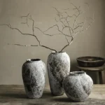 Handcrafted Ceramic Tateyama Vase - Marbled Stone - 22 - 35cm