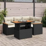 PE Rattan 5 Piece Garden Sofa Set with Cushions