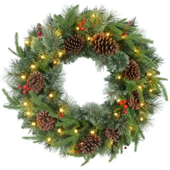 Christmas Wreath With LED Lights - PVC - Green - 60cm