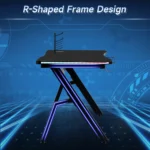 LED Gaming Desk - R Leg Design - Black - 110 x 60 x 75cm