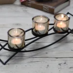 Centrepiece Iron Votive Candle Holder - 3 Cup Silhouette - 35.5cm x 8.5cm x 11.5cm