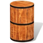 Drum Style Bar Stool - Rough mango wood - 30 x 30 x 45cm