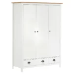 3 Door Hill Solid Pine Wood Wardrobe - White - 127 x 50 x 170cm