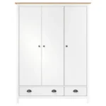 3 Door Hill Solid Pine Wood Wardrobe - White - 127 x 50 x 170cm