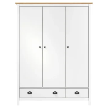 3 Door Hill Solid Pine Wood Wardrobe - White - 127 x 50 x 170cm