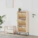 Modern Natural Wood Shoe Cabinet - White - 52 x 25 x 120cm