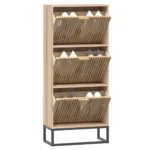 Modern Natural Wood Shoe Cabinet - White - 52 x 25 x 120cm